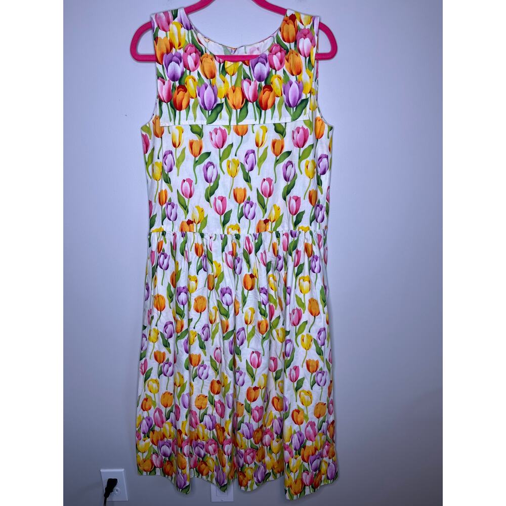1980s Rainbow Floral Tulips Maximalist Kawaii Cottage Coquette Sailor Dress M